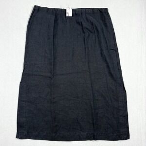 J Jill Pure Jill Skirt Womens XL 100% Linen Black Midi Side Slit Minimalist NWT